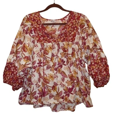 Cato женщин Топ блузка крестьянин богемное хиппи цветочный красный коричневый слоновой кости размер 18/20 W - Изображение 1 из 4