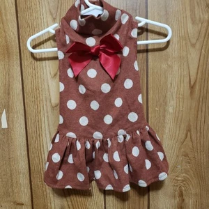 Fitwarm Brown Polka Dot Print  Knit Turtle Neck Dress Size Small Red Bow Detail - Picture 1 of 3