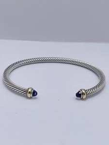 David Yurman Cable Classics Amethyst Cuff Bracelet 925 / 750 W Cloth 7.5" - Picture 1 of 10