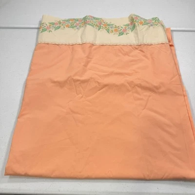 vintage wamsutta twin flat sheet orange floral edge supercale blend usa 1471-2 - Image 1 of 4