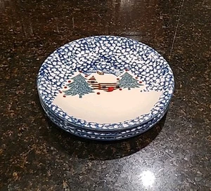 SET OF 4 Tienshan Folk Craft CABIN IN THE SNOW Winter 10 3/8" Dinner Plates - Picture 1 of 20