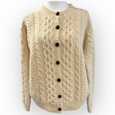 Cárdigan LL Bean Lana Tejido con Cable Hecho en Irlanda Crema Botón Frontal Mujeres XL Foto 1 de 4