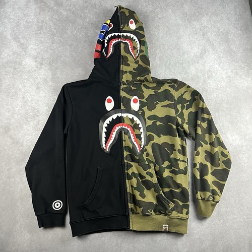 A BATHING APE (BAPE) Felpa con cappuccio zip intera A Bathing Ape 1st Camo Split Shark WGM Tiger Graphic taglia L