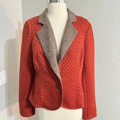 Free People Tweed Collar Brick Red Polka Dot Textured Fitted Blazer Jacket Sz M - Image 1 of 4