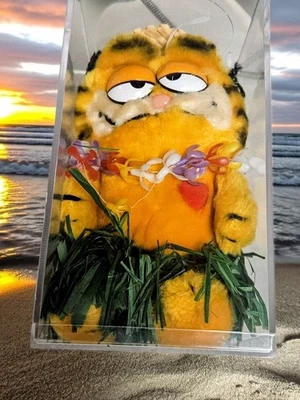 De colección 1981 Hawaiiano Garfield Peluche Animal Hula Falda Sombrero Dakin Foto 1 de 4