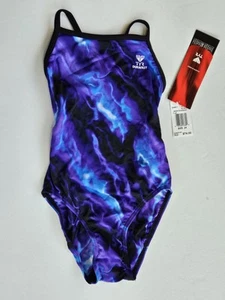 TYR Durafast Girl's 24 Youth Ringback 1 Pc Swimsuit Purple Blue Black Durafast - Picture 1 of 3