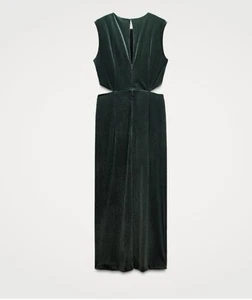 ZARA women's Green Cut Out Midi Dress NWT size small Gold buckle - Picture 1 of 3