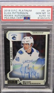 2018-19 O-Pee-Chee OPC Platinum Elias Pettersson Rookie Auto RC #R-EP PSA 10/10