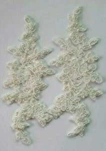 CraftbuddyUS 2pc Cream Vintage Lace Pearl Motif Patches, DIY - Picture 1 of 3