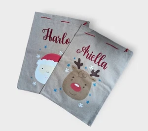 Personalised christmas Santa Sacks Santa Rudolph Xmas Eve Stockings Presents - Picture 1 of 1