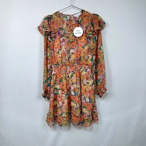 Lost + Wander Peach Floral Flowy Long Sleeve Mini Dress NEW Sz M Bohemian - Picture 1 of 4