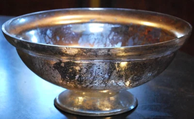 Antique Victorian SILVERED MERCURY GLASS BOWL Pedestal Base HAND BLOWN 9.25" - Image 1 of 4