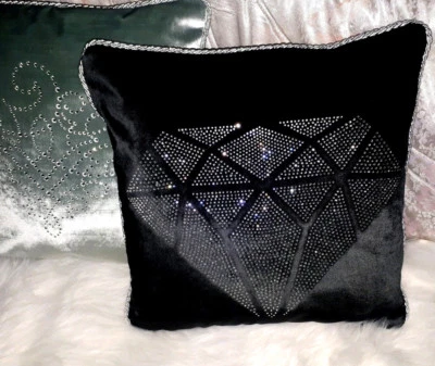 Dekokissen,"Brilliant",Schwarz,Samt,Strasssteine,45cmx45cm,elegant,luxuriös, - Bild 1 von 4