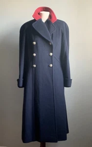 ABRIGO MILITAR DE LANA VINTAGE 10 12 largo gabardina cachemir MANSFIELD plumero ajuste acampanado - Imagen 1 de 24