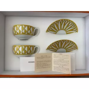 Hermes Soleil d'Hermes Mornig Tea Cup & Saucer 2 Sets W/BOX - Picture 1 of 6