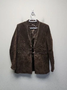 pamela McCoy Brown Couture suede Leather jacket Size Small Hook Closure - Picture 1 of 10