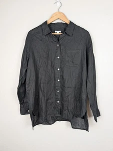 J Jill Love Linen Shirt Womens Medium Black Linen Long Sleeve Button Up Top 212 - Picture 1 of 9