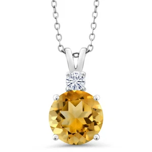 925 Sterling Silver Citrine and White Moissanite Pendant Necklace For Women - Picture 1 of 4