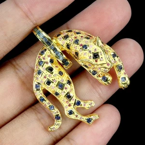 925 Sterling Silver Pendant Round Sapphire Ruby Natural Gemstone Tiger Jewelry - Picture 1 of 13