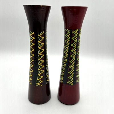 Candelabros de Metal Caliente Pintados a Mano 8.5" Rojo Marrón Madera Votiva Juego de 2 Boho Foto 1 de 4