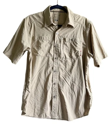 Merrell Opti-Wick UPF 30+ Button Down Shirt Mens Medium Beige Short Sleeves - Image 1 of 4