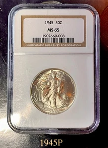 1945 P NGC MS65 Walking Liberty Half Dollar - schöne Prägung! Schöne Münze! ⭐️ - Bild 1 von 4