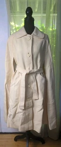 Vintage Saks 5th Ave Ivory Wool Long Button Up Cape Coat With Belt Tie, Lined  - Picture 1 of 20