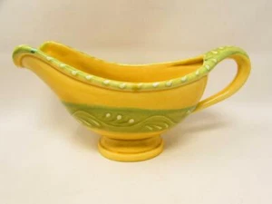Crate & Barrel Gravey Boat Yellow Green Band with Scroll b297 - Picture 1 of 1
