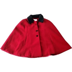 Vtg Strasburg L Toddler 100% Merino Wool Red Black Velvet Collar Cape Coat - Picture 1 of 12