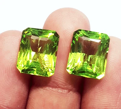 Pair Natural Peridot Emerald Cut 8 to 10 Ct Certified Loose Gemstone H38 - Image 1 of 4