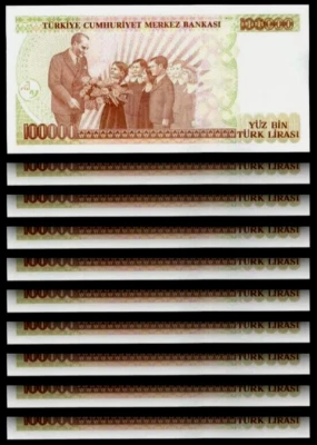 Turkey 100000 LIRA P-206 1970 x 20 Pc Lot 2 Million Bundle UNC 1997 Turkish NOTE - Image 1 of 4