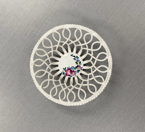 Vintage/Antique Handmade Hand Painted Floral Woven Porcelain Basket Cover