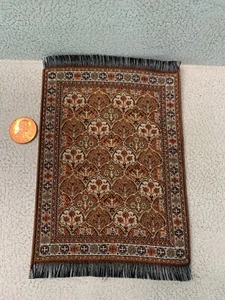 Vintage Rug Turkish Persian 5.75 x 3.7 Red Brown Dollhouse Miniature 1:12 - Picture 1 of 1