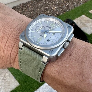 24mm GREEN distressed Cloth Bell & Ross Canvas Watch Strap BR01 BR03 A+ Quality - Picture 1 of 7
