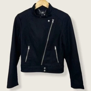 H&M Lana Del Ray Black Moto Biker Jacket Zipper Size 4 Zipper Cuffs Thick Fabric - Picture 1 of 10