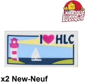 LEGO 2x Tile Decorated 1x2 Lighthouse Headlight Boat 'I Heart Hlc '3069pb0382 - Picture 1 of 1