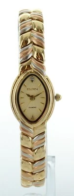 Nuevo en caja Reloj de cuarzo de tres tonos vintage Petit Ladies ELGIN EG095 con diamantes Foto 1 de 4