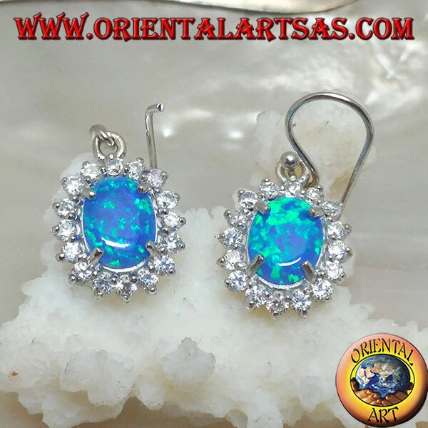 Orecchini in Argento 925‰ opale di fuoco blu incastonato con zirconi (grande) - Immagine 1 di 1