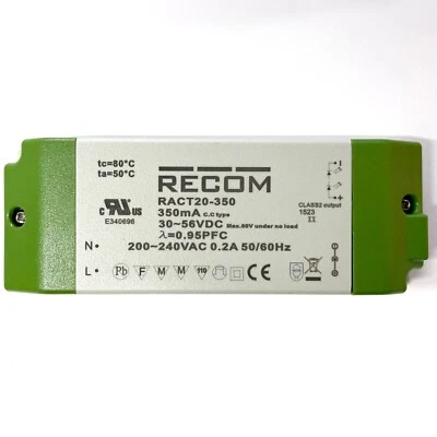 RECOM RACT20-350 DIMMABLE LED DRIVER - 350 mA 30-56V DC CLASS 2 - Image 1 of 2