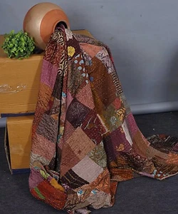 Handmade Indian Twin Kantha Quilt Vintage Patchwork Boho Reversible Throw Kantha - Picture 1 of 6