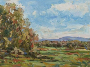 Art Orig Oil Painting RM Mortensen Landscape "The County Line" Fields Farm Land - Picture 1 of 1