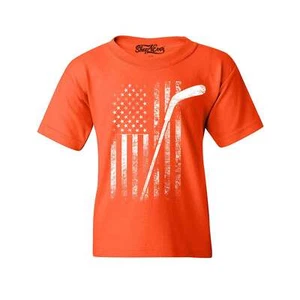 Distressed Hockey American Flag Patriotic Youth's T-Shirt Hockey Shirts - Picture 1 of 10