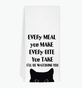 Funny Black Cat Kitchen Hand Towels Decorative Dish Towel White Cat Gifts - Picture 1 of 4