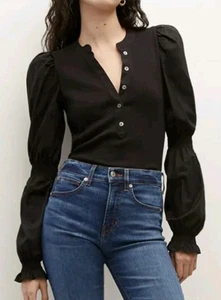Veronica Beard Effy Top Women XS Black Puff Sleeve - Picture 1 of 5