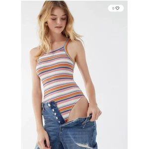 Out From Under Bodysuit Womens Size Small Pink Blue Ribbed Racerback Jenny High - Picture 1 of 10