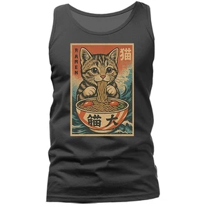 Camiseta sin mangas Cat Ramen Noodle anime japonés manga Kawaii gato divertido humorístico - Imagen 1 de 8