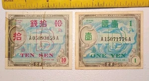 1945 Japan / Alliiertes Militär 10 Sen und 1 Yen "B" Scheine *zirkuliert* - Bild 1 von 2