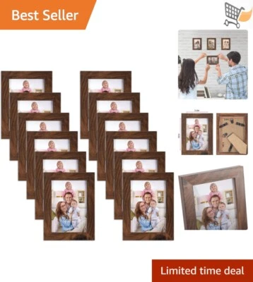 Conjunto a granel de marco de fotos de 3,5x5 de nogal rústico montaje en pared pantalla de mesa Foto 1 de 4