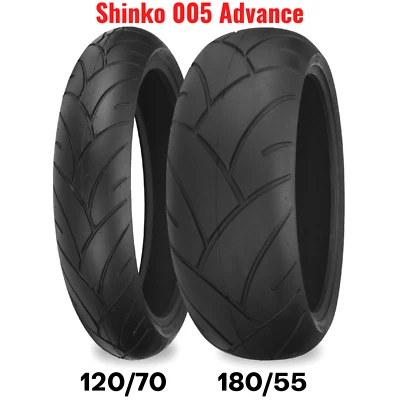 New Shinko 005 Advance Motorcycle Tire Set Front Rear 120 + 180/55 Radial 17" - Image 1 of 4