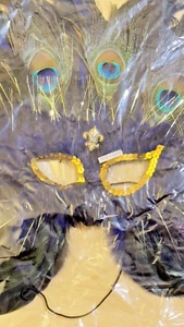 Multicolored Peacock Feather Carnival Masquerade New Orleans Mardi Gras Mask - Picture 1 of 8